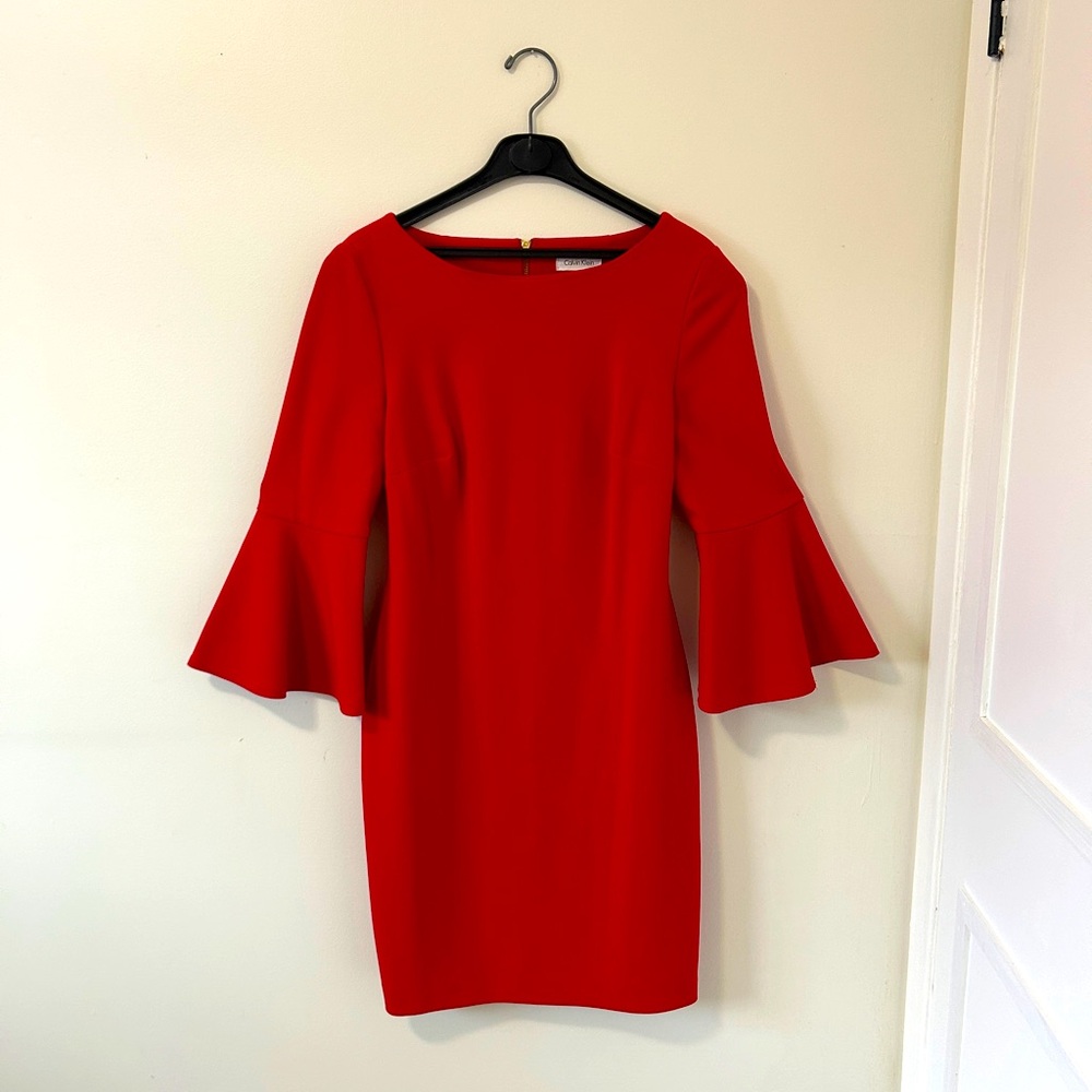 Calvin Klein Red Bell Sleeve Dress